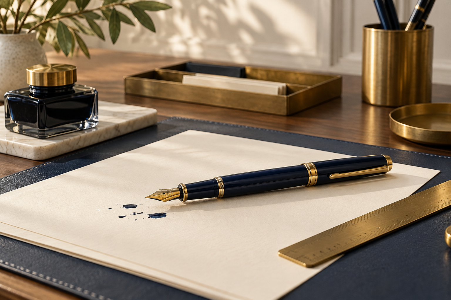 Fountain pen and paper for academic writing
